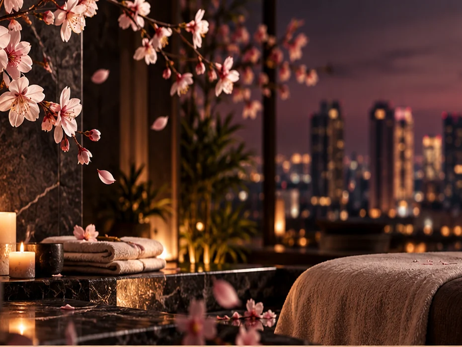 Luxury Hanami-inspired massage setting